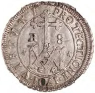 Spain. Philip V. AR 8 reales, Seville, 1701, assayer mark on left, mint mark on right. MS64. Only two specimens are known, of which this is the finest. (From HAS Huntington collection-1001.1.2560) (ANS 2013.7.2, purchase) 36mm