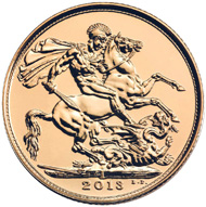 The obverse shows the portrait of Her Majesty The Queen, and the reverse shows the Benedetto Pistrucci 'St. George and the Dragon' design that was featured on the original 1918 Bombay Sovereign.