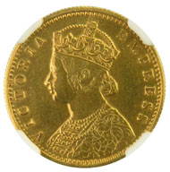 1428: BRITISH INDIA: Victoria, Empress, 1876-1901, AV 5 rupees, 1879(b), KM-494, Y-A25, proof restrike, NGC graded Proof 62, ex. John Page Collection. Estimate $7,000-9,000. Realized $9,500.