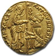 Today the forgery has lost its plating of precious metal and shows (left) its core of base metal in contrast to genuine coins (right).