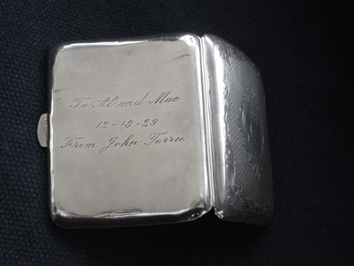 Al Capone's silver cigarette case, presented by Chicago mob boss John Torrio to his successor.