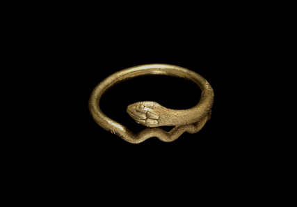 Gold bracelet in the form of a coiled snake, 1st Century AD, Roman, Pompeii. Copyright the Trustees of the British Museum.