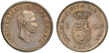 Denmark. Pattern of 1 skilling 1809. Bronze. From auction sale Künker 211 (2012), 2035.