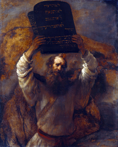 Moses with the Ten Commandments by Rembrandt (1606-1669), 1659. Source. Wikipedia.