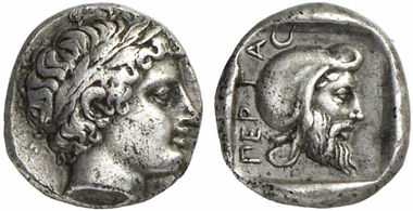 Pergamum. Gongylos(?). Diobol, around 420. Rev. Satraps head with tiara facing right. Gorny & Mosch 207 (2012), 278.