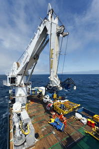 Odyssey's team aboard the 291-foot Seabed Worker conducts recovery operations on the SS Gairsoppa. Photo: Odyssey Marine Exploration, Inc., www.shipwreck.net.