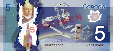 The new $5 polymer banknote. © Bank of Canada.