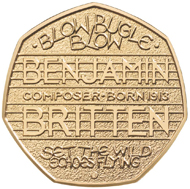 Benjamin Britten 50p in gold. © The Royal Mint.