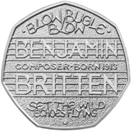 Benjamin Britten 50p in silver. © The Royal Mint.