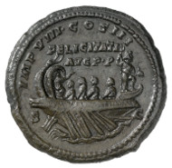 Roman Imperial Era. Marcus Aurelius (161-180). As, 177. Head of Marcus Aurelius with laurel wreath facing right. Rev. Ship, sailing to the right. © MoneyMuseum, Zurich.