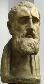 The Stoics, the philosophical teachings of Zeno of Citium, reached its peak under Marcus Aurelius. This cast of a herma of Zeno from the National Museum of Naples is in the Pushkin Museum. Photo: shakko / http://creativecommons.org/licenses/by-sa/3.0/deed.en