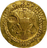 5100: 1787 DBLN Brasher Doubloon, EB on Wing, W-5840, MS63 NGC. CAC. Realized: $4,582,500.