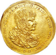 30092: Saxe-Altenburg. Duke Friedrich Wilhelm III gold 10 Ducats 1672, KM-unlisted, Fr-2913, AU58 NGC. Sold for: $105,750.