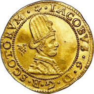 30249: James VI gold 80-Shillings 1592, S-5457, MS62 NGC. Sold for: $55,812.