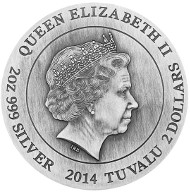 Tuvalu / 2 TVD / 2oz 999 silver / 62.27g / 40.50mm / Design: Tom Vaughan / Mintage: 1,500.