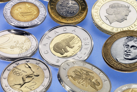 Canadian two-dollar coin and other bi-metall coins. Photo: Schuler Group.