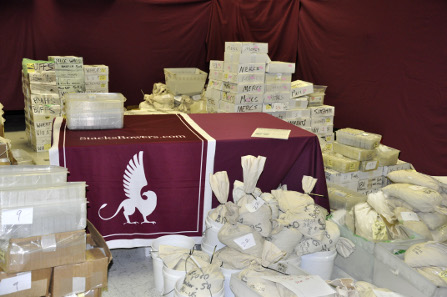 The coin hoard was stored away in bags.