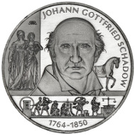 10 EUR commemorative coin in honor of Johann Gottfried Schadow. Photographer Norbert Meise/Stephan Tiede Berlin © Staatliche Münze Berlin.