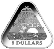 Coin's reverse. The stylised poppy is probably the most common symbol to commemorate soldiers in English-speaking countries since World War I. In the Commonwealth countries, poppies are e.g. worn for Remembrance Day (November 11), therefore also known as Poppy Day. © Royal Australian Mint.