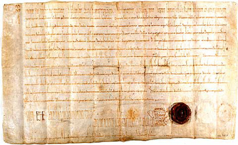 The document by which Louis the German founded the Fraumünster in Zurich for his daughter Hildegard on July 21, 853. Source: Wikicommons.
