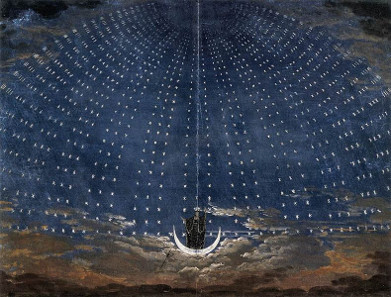 Stage set for Mozart's Magic Flute by Karl Friedrich Schinkel, 1815. Source: Wikicommons.