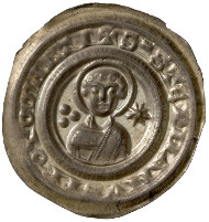 Bishopric of Halberstadt. Gero von Schermbke, Bishop (1160-1177). Pfennig. Head of Saint Stephen. Frontal view of Saint Stephen's head, to the left, the three stones of his martyrdom, to the right, eight-pointed star. © MoneyMuseum, Zurich.