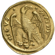 Frederick II, King of Sicily (1197-1250), Emperor of the Holy Roman Empire (since 1220). Half Augustalis. Bust of Frederick in Roman style with laurel wreath and drapery over his shoulder. Rv. Eagle, wings spread, turned to the left, head turned backwards. © MoneyMuseum, Zurich.