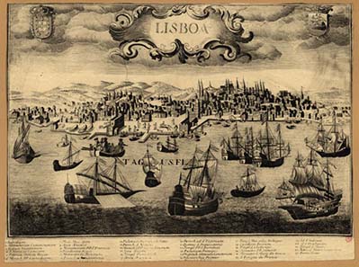 Lisbon harbour, about 1650.