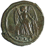 The millionth object recorded on the PAS database: a copper alloy coin struck by Constantine I to celebrate his new city of Constantinople (Istanbul), struck at Lyon in AD 332, found in the Seaton Hoard (Devon). The obverse shows the personification of Constantinopolis. The reverse shows Victory on a prow. © The Trustees of the British Museum.