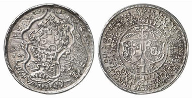 Silver medal 1610, by Chr. Maler, on the seizure of the city of Jülich. Weygand Coll. 1428. From auction sale Künker 116 (2007), 4548.