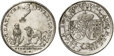 Bohemia and Moravia. Friedrich V, Elector Palatine. Silver medal, 1619. On Frederick being crowned King of Bohemia. Doneb. 2029. From auction sale Künker 228 (2013), 3407.