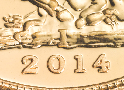 Close up on the Indian Gold Sovereign 2014.
