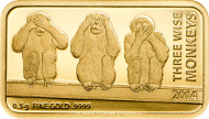 Tanzania / 1500 Shillings / 2014 / Gold .9999 / 0.5 g / 8.5 x 15 mm / Proof / 5000 pieces.