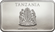 Tanzania / 1000 Shillings / 2014 / Silver .999 / 1 oz / 27 x 47 mm / Proof / 1888 pieces.