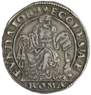 Julius II, real name Giuliano della Rovere, Pope (1503-1513). Giulio, Rome. Bust portrait of the Pope to the right. Rv. Saint Peter with keys and book in frontal view, below the keys, trident as symbol for the Fugger family in Augsburg, who managed the papal mint. © MoneyMuseum, Zurich.