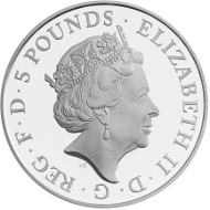 United Kingdom / 2015 / £5 / .925 Sterling Silver / 38.61mm / 28.28g / Reverse Designer: John Bergdahl / Obverse Designer: Jody Clark / Mintage: 9,500.