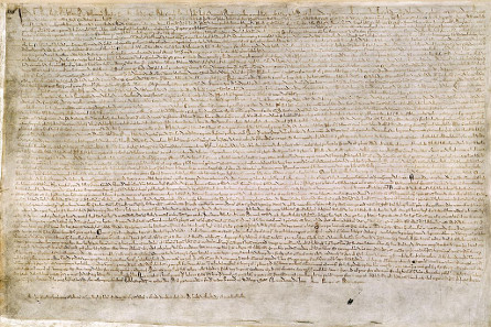 Magna Carta, 1215. London, British Library, Cotton MS. Augustus II. 106. Source: Wikipedia.