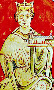 King John holding a church, painted c.1250-59 by Matthew Paris. Source: Wikipedia.