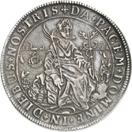 Lot 1086: GERMAN STATES / EAST FRISIA. Ulrich II, 1628-1648. 1 1/2 reichsthaler n. d. (1631), Esens, on his homage. Extremely rare. Very fine to extremely fine. Estimate: 20,000,- euros. Hammer price: 29,000,- euros.