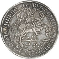 Lot 1086: GERMAN STATES / EAST FRISIA. Ulrich II, 1628-1648. 1 1/2 reichsthaler n. d. (1631), Esens, on his homage. Extremely rare. Very fine to extremely fine. Estimate: 20,000,- euros. Hammer price: 29,000,- euros.