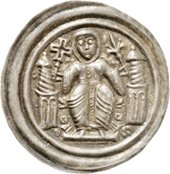 Nr. 1106: GERMAN STATES / QUEDLINBURG. Beatrice II of Winzenburg, 1138-1160. Bracteate. Very rare. Extremely fine. Estimate: 1,000,- euros. Hammer price: 5,000,- euros.