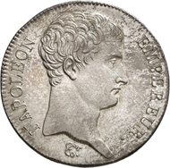 Nr. 1730: FRANCE. Napoleon I, 1804-1814, 1815. 5 francs 1806, BB, Strasbourg. Very rare. First strike, nearly FDC. Estimate: 3,000,- euros. Hammer price: 26,000,- euros.