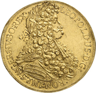 Lot 3454: HOLY ROMAN EMPIRE. Leopold I, 1657-1705. 10 ducats 1692, Vienna. Probably 3rd known specimen. Extremely fine. Estimate: 50,000,- euros. Hammer price: 130,000.- euros.