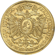 Lot 3765: GERMAN STATES / NUREMBERG. 6 ducats 1631 with title of Ferdinand II. Very rare. Nearly FDC. Estimate: 60,000,- euros. Hammer price: 80,000,- euros.