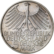 Lot 4469: FRG. Pattern 5 DM 1952 D 'Germanisches Museum' ('Germanic Museum'). Schaaf - (cf. 388/G1). Beckenbauer Coll. -. Estimate: 15,000,- euros. Hammer price: 28,000,- euros.