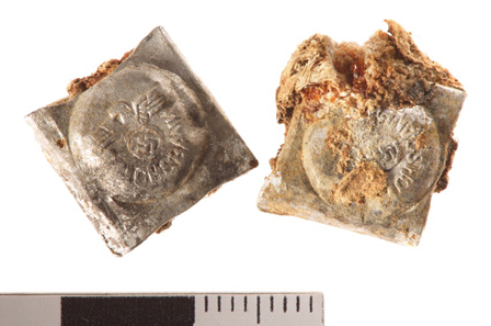 The two seals bearing the eagle and the swastika indicate when the moneybag was sealed - during WW2. Photograph: Volker Minkus / Niedersächsisches Landesamt für Denkmalpflege.