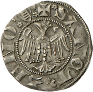 Since 1311, the meinhardzwanziger were imitated even in Verona to which the ladder, the coat of arms of the Scaliger, above the beak of the eagle points. Rizzolli-Pigozzo fig. 48.