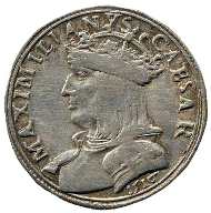 Minted in Verona, this testone with the portrait of Maximilian I has a value of 20 kreuzer. Rizzolli-Pigozzo fig. 128.