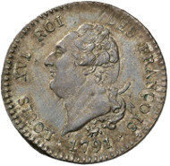 Louis XVI, King of France (1774-1792). 30 sols (1/4 écu constitutionnel) 1791. Head of Louis to the left. R. Winged, upright genius to the right, inscribing a table with the word