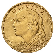 Swiss Confederacy. 100 francs 1925, Bern. Bust of a woman in traditional rural garb facing left, against a mountainous landscape. R. Swiss cross surrounded by aureola above nominal value and year of issue, below Alpine rose branch. © MoneyMuseum, Zurich.